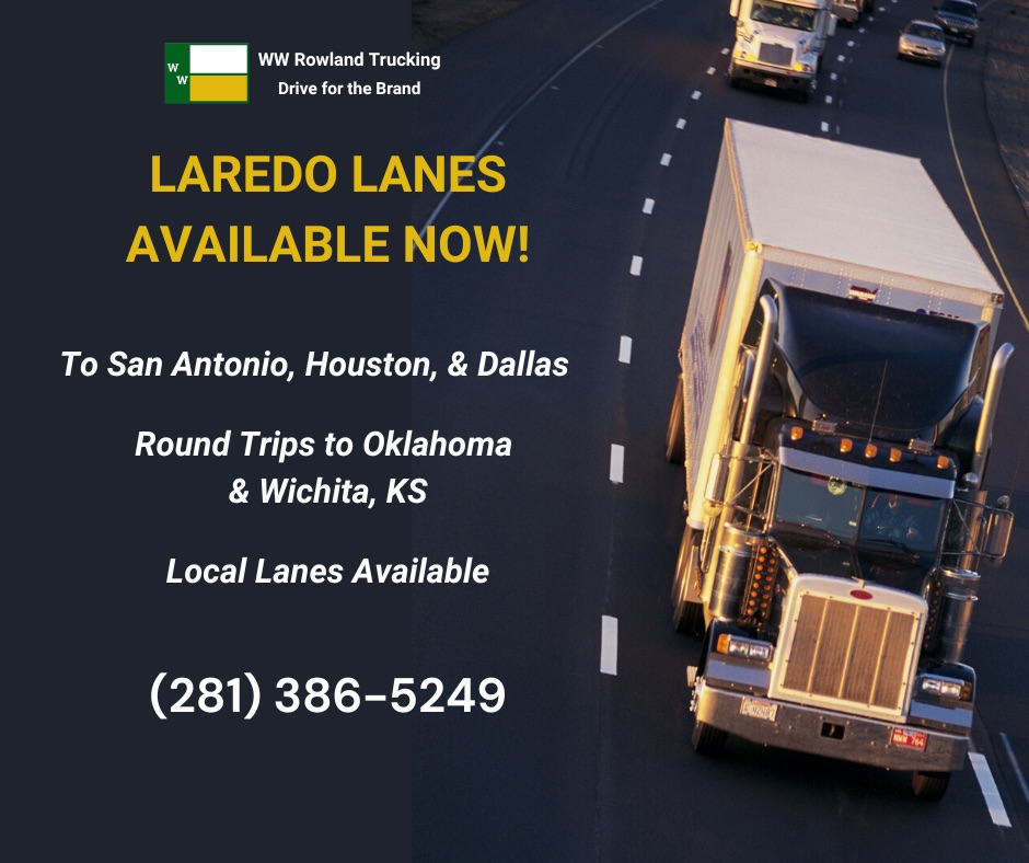 Facebook post as part of a larger marketing campaign with picture of a large truck on a highway with copy highlighting Laredo truck drivers needed.